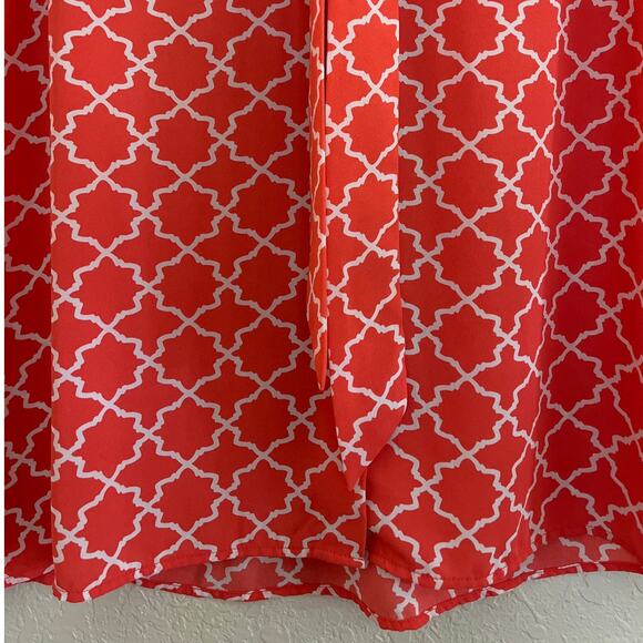 Tacera Tie Neck Blouse Womens Size XL Orange White Button Front Work Church - Picture 3 of 14